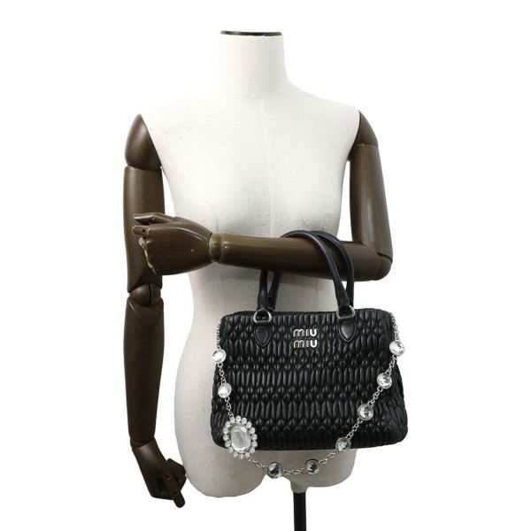 ミュウミュウ ハンドバッグ ナッパクリスタル 5BA251 Miu Miu 2wayショルダーバッグ 黒