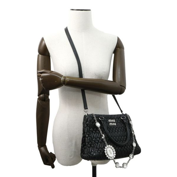 ミュウミュウ ハンドバッグ ナッパクリスタル 5BA251 Miu Miu 2wayショルダーバッグ 黒