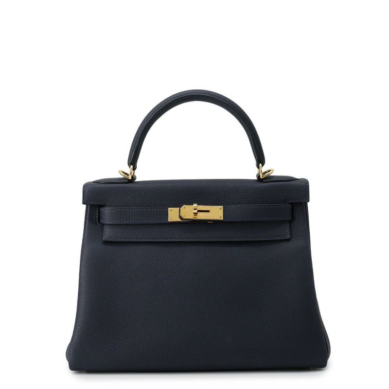 エルメス ハンドバッグ ケリー25 内縫い ブルーニュイ/ゴールド金具 トゴ A刻印 HERMES Kelly 2wayバッグ