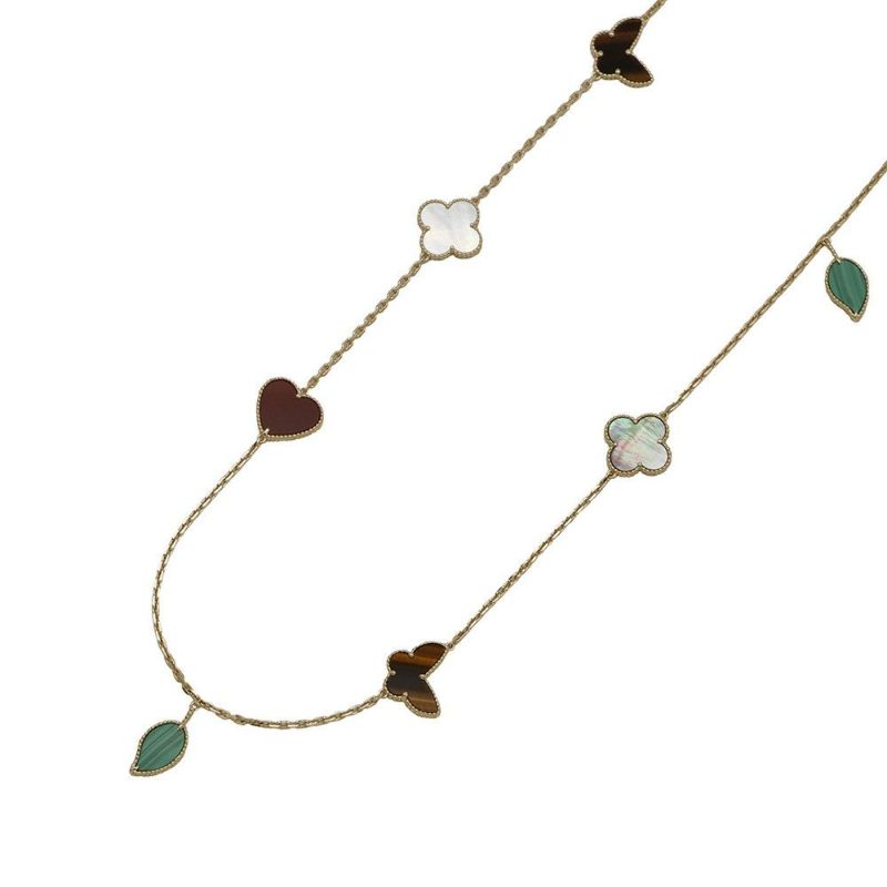 ヴァンクリ ネックレス ラッキー アルハンブラ ロング 12モチーフ カーネリアン タイガーズアイ マラカイト