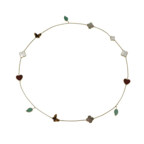 ヴァンクリ ネックレス ラッキー アルハンブラ ロング 12モチーフ カーネリアン タイガーズアイ マラカイト