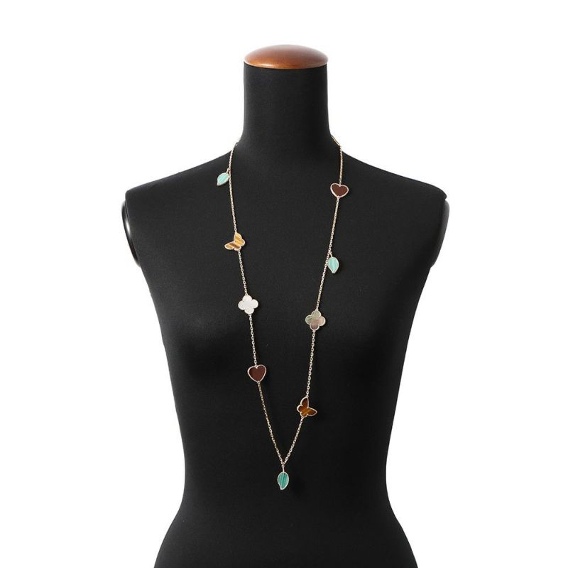 ヴァンクリ ネックレス ラッキー アルハンブラ ロング 12モチーフ カーネリアン タイガーズアイ マラカイト