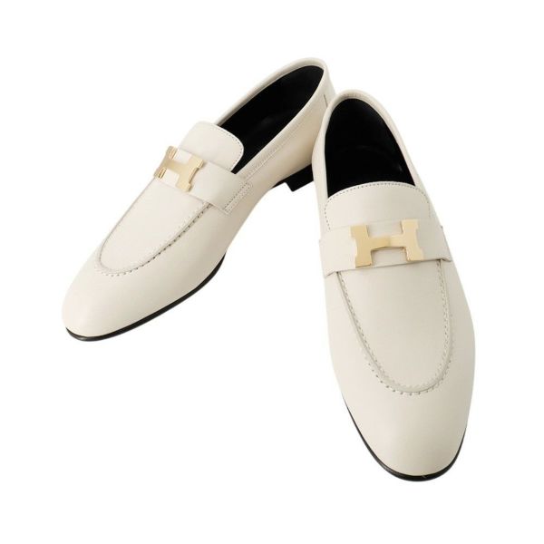 エルメス モカシン パリ レザー アイボリー/シャンパンゴールド金具 レディースサイ38 1/2 HERMES 靴 ローファー