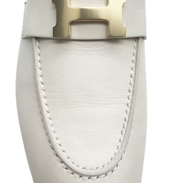 エルメス モカシン パリ レザー アイボリー/シャンパンゴールド金具 レディースサイ38 1/2 HERMES 靴 ローファー