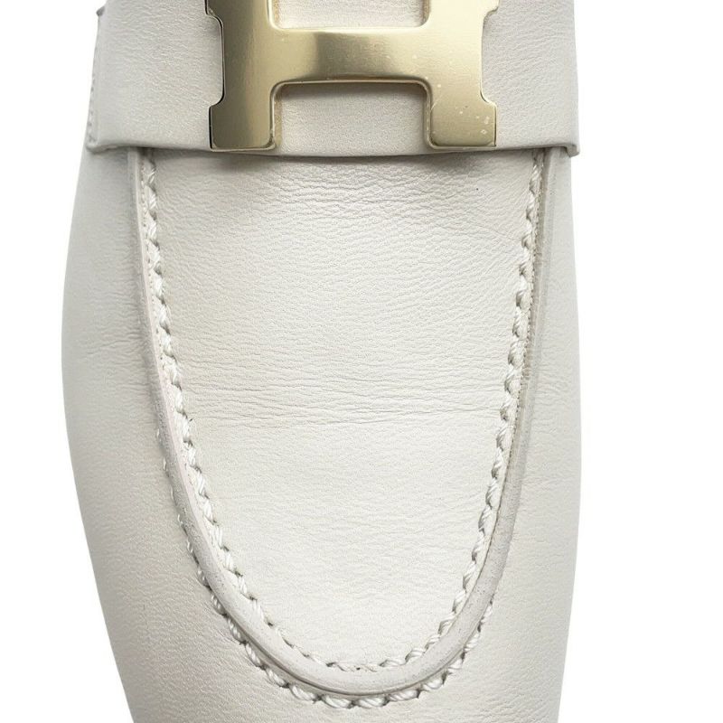 エルメス モカシン パリ レザー アイボリー/シャンパンゴールド金具 レディースサイ38 1/2 HERMES 靴 ローファー