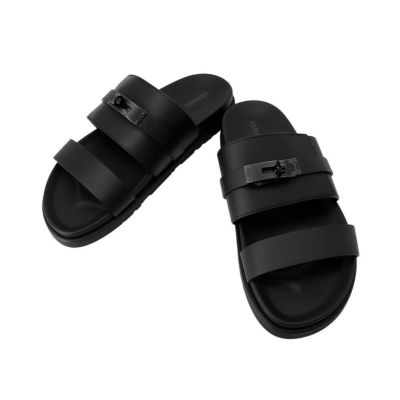 HERMES ブラック レザー サンダル 41