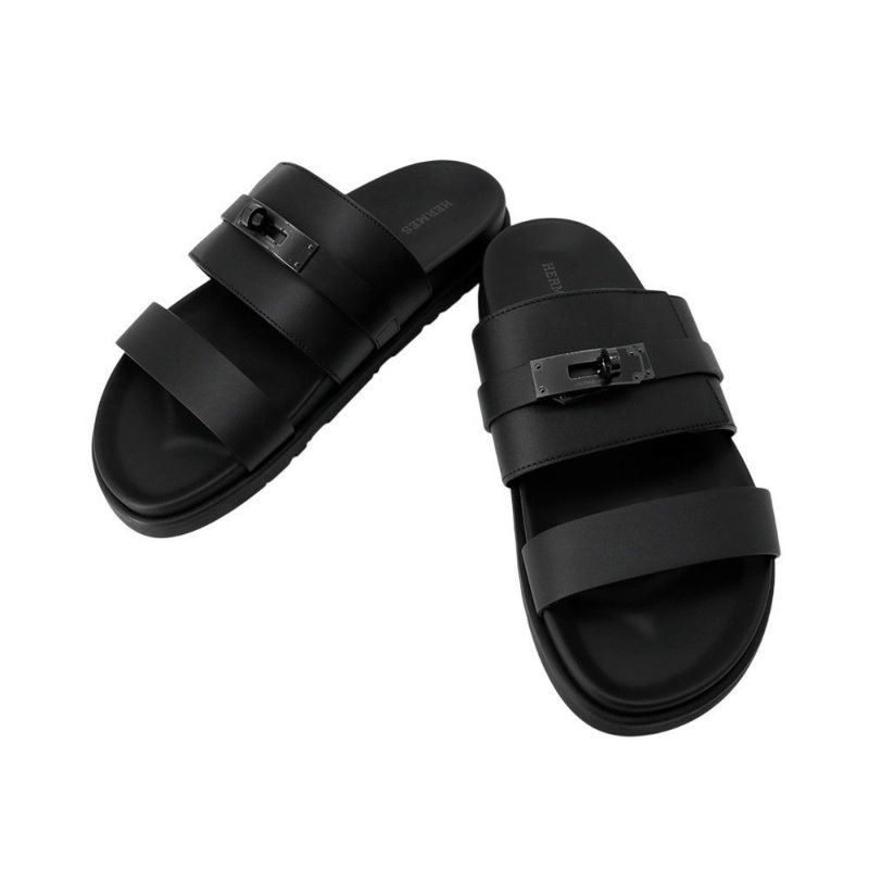 エルメス サンダル ジャクソン ブラック/ブラック金具 カーフレザー メンズサイズ41 HERMES 靴 黒