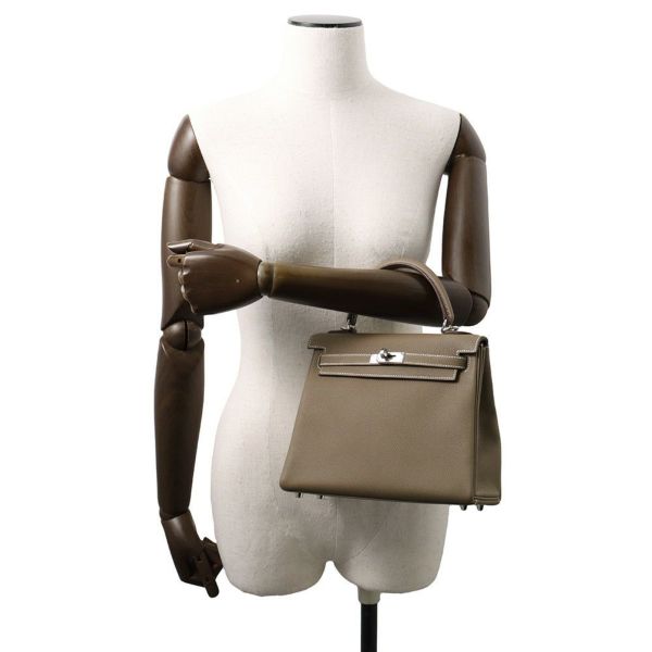 エルメス ハンドバッグ ケリー25 内縫い エトゥープ/シルバー金具 トゴ B刻印 HERMES Kelly 2wayバッグ