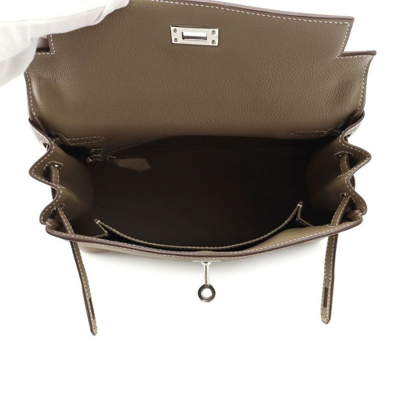 エルメス ハンドバッグ ケリー25 内縫い エトゥープ/シルバー金具 トゴ B刻印 HERMES Kelly 2wayバッグ