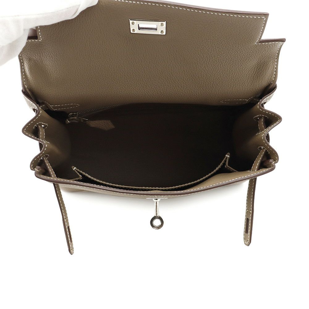 エルメス ハンドバッグ ケリー25 内縫い エトゥープ/シルバー金具 トゴ B刻印 HERMES Kelly 2wayバッグ