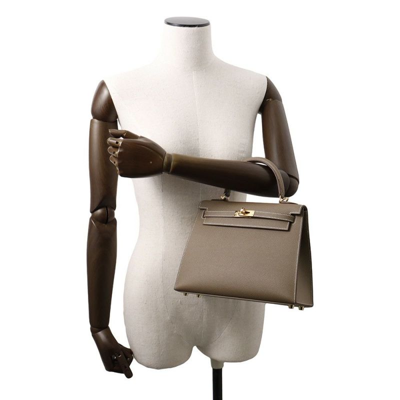 エルメス ハンドバッグ ケリー25 外縫い エトゥープ/ゴールド金具 エプソン K刻印 2wayショルダー