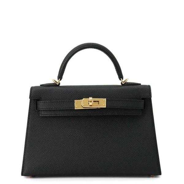 エルメス ハンドバッグ ミニケリー2 外縫い ブラック/ゴールド金具 エプソン K刻印 HERMES Kelly 2wayバッグ 黒