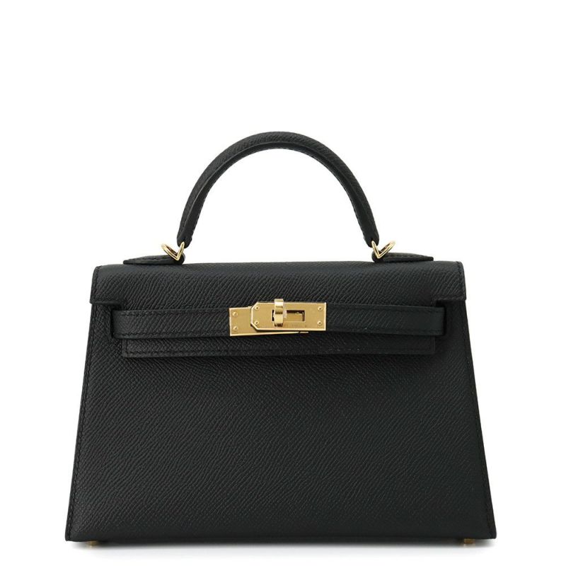 エルメス ハンドバッグ ミニケリー2 外縫い ブラック/ゴールド金具 エプソン K刻印 HERMES Kelly 2wayバッグ 黒