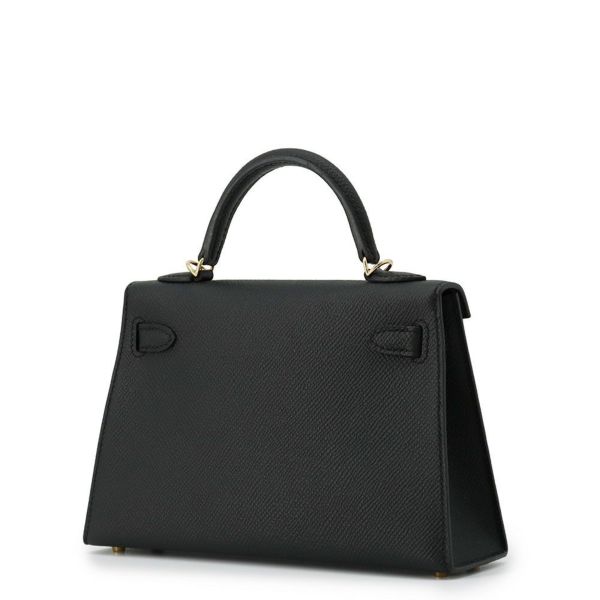エルメス ハンドバッグ ミニケリー2 外縫い ブラック/ゴールド金具 エプソン K刻印 HERMES Kelly 2wayバッグ 黒