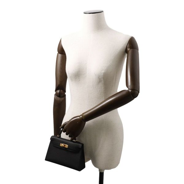 エルメス ハンドバッグ ミニケリー2 外縫い ブラック/ゴールド金具 エプソン K刻印 HERMES Kelly 2wayバッグ 黒