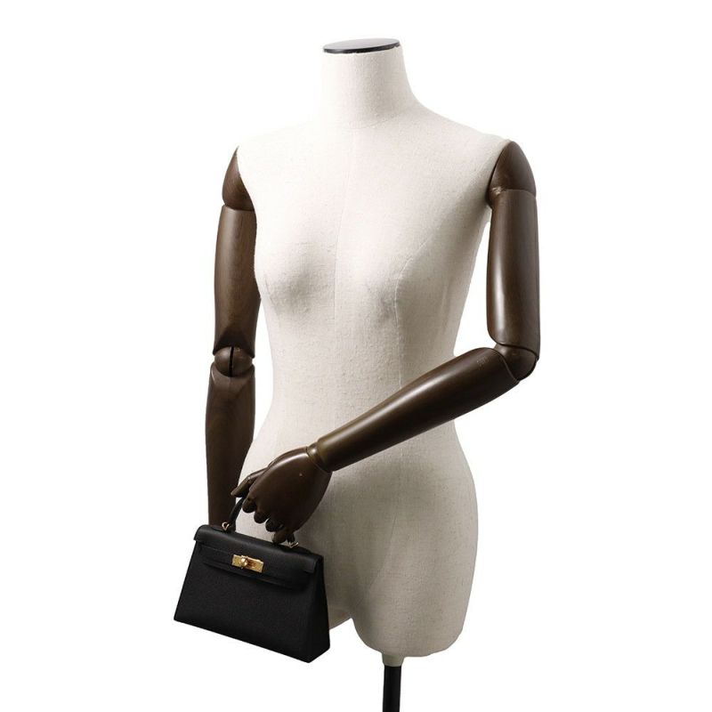 エルメス ハンドバッグ ミニケリー2 外縫い ブラック/ゴールド金具 エプソン K刻印 HERMES Kelly 2wayバッグ 黒