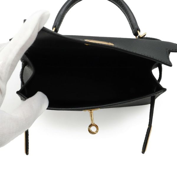 エルメス ハンドバッグ ミニケリー2 外縫い ブラック/ゴールド金具 エプソン K刻印 HERMES Kelly 2wayバッグ 黒