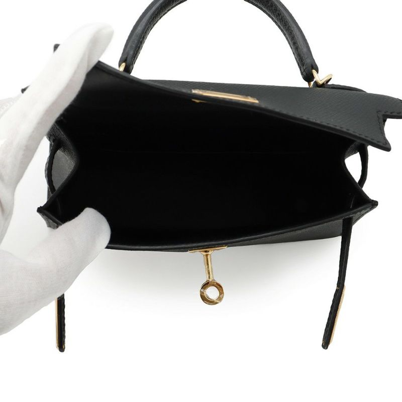 エルメス ハンドバッグ ミニケリー2 外縫い ブラック/ゴールド金具 エプソン K刻印 HERMES Kelly 2wayバッグ 黒