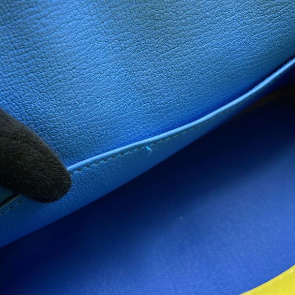 エルメス バーキン25 ヴェルソ ライム/ブルーブルーエ/シルバー金具 トリヨンノヴィーヨ Y刻印 HERMES