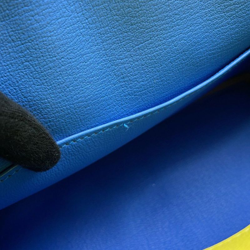 エルメス バーキン25 ヴェルソ ライム/ブルーブルーエ/シルバー金具 トリヨンノヴィーヨ Y刻印 HERMES