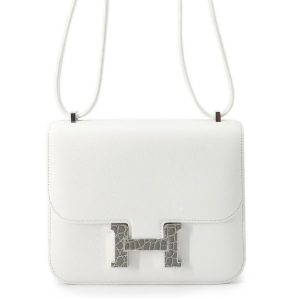 エルメス ミニ コンスタンス3 ミロワール ニューホワイト/グリシマン/シルバー金具 エバーカラー/アリゲーターシャイン W刻印