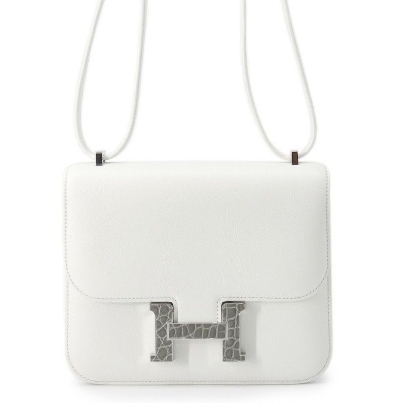 エルメス ミニ コンスタンス3 ミロワール ニューホワイト/グリシマン/シルバー金具 エバーカラー/アリゲーターシャイン W刻印