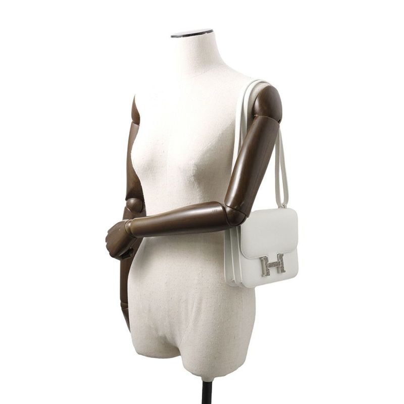 エルメス ミニ コンスタンス3 ミロワール ニューホワイト/グリシマン/シルバー金具 エバーカラー/アリゲーターシャイン W刻印