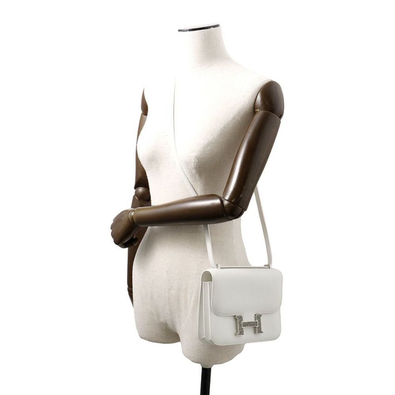 エルメス ミニ コンスタンス3 ミロワール ニューホワイト/グリシマン/シルバー金具 エバーカラー/アリゲーターシャイン W刻印