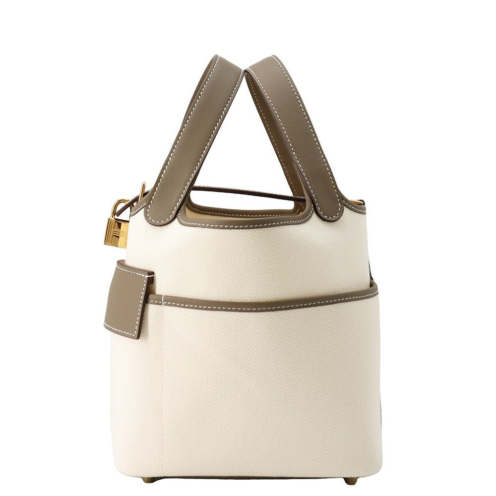 エルメス ハンドバッグ ピコタンロックPM カーゴ エクリュ/エトゥープ/シルバー金具 トワルゴエラン/スイフト K刻印