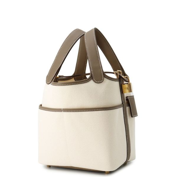 エルメス ハンドバッグ ピコタンロックPM カーゴ エクリュ/エトゥープ/シルバー金具 トワルゴエラン/スイフト K刻印