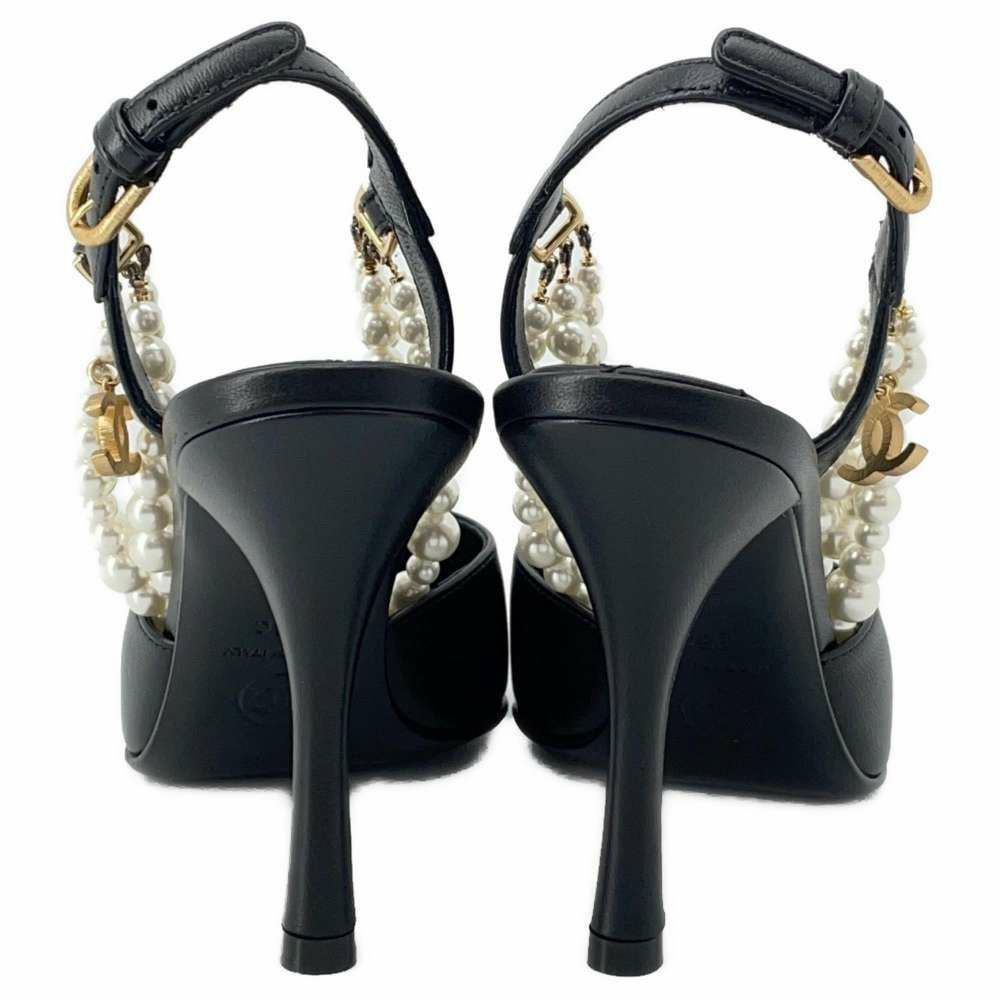 シャネル パンプス パールチェーン スリングバッグ ココマーク ラムスキン レディースサイズ35C G37532 ヒール 靴 黒
