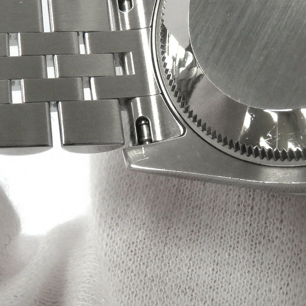 ロレックス デイトジャスト K18WGホワイトゴールド ダイヤベゼル 178384G 黒文字盤 10Pダイヤ