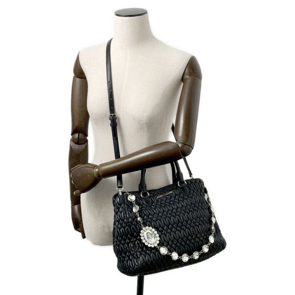 ミュウミュウ ハンドバッグ マテラッセ ナッパ クリスタル ラインストーン RN0958 Miu Miu 2way 黒