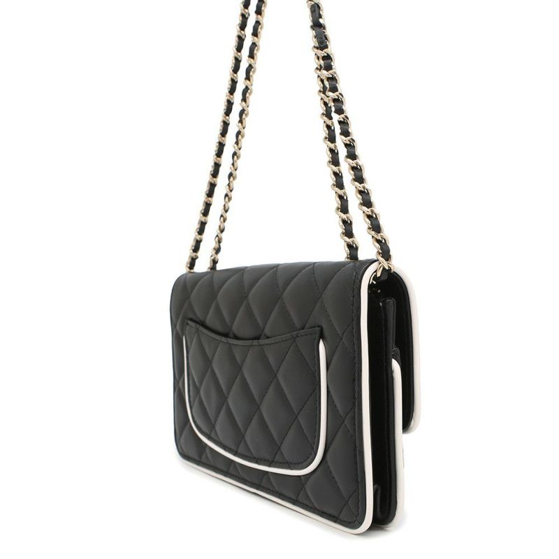 シャネル チェーンウォレット マトラッセ ココマーク Wチェーン ラムスキン AP4511 CHANEL 財布 黒