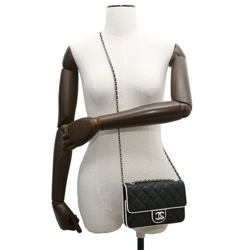 シャネル チェーンウォレット マトラッセ ココマーク Wチェーン ラムスキン AP4511 CHANEL 財布 黒