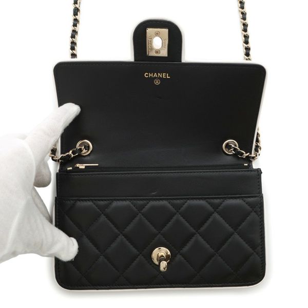 シャネル チェーンウォレット マトラッセ ココマーク Wチェーン ラムスキン AP4511 CHANEL 財布 黒