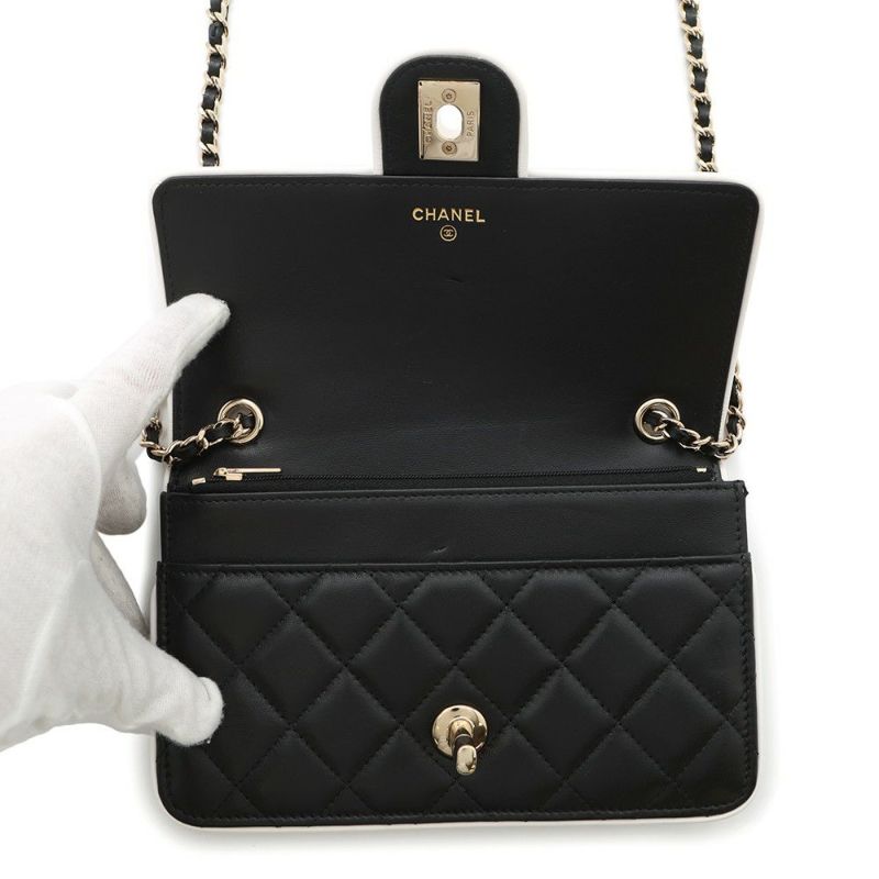 シャネル チェーンウォレット マトラッセ ココマーク Wチェーン ラムスキン AP4511 CHANEL 財布 黒