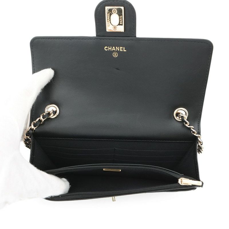 シャネル チェーンウォレット マトラッセ ココマーク Wチェーン ラムスキン AP4511 CHANEL 財布 黒