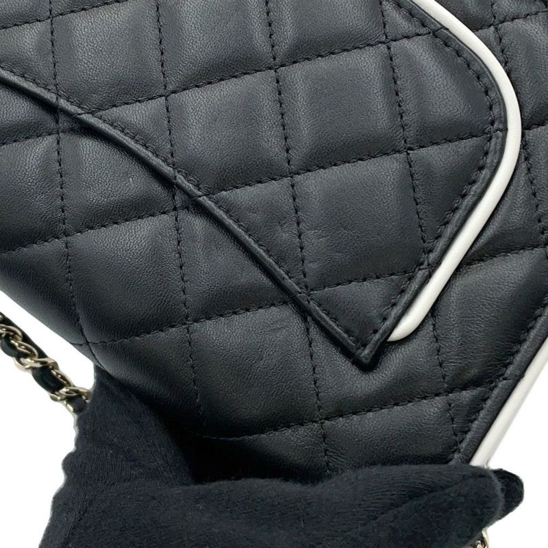 シャネル チェーンウォレット マトラッセ ココマーク Wチェーン ラムスキン AP4511 CHANEL 財布 黒