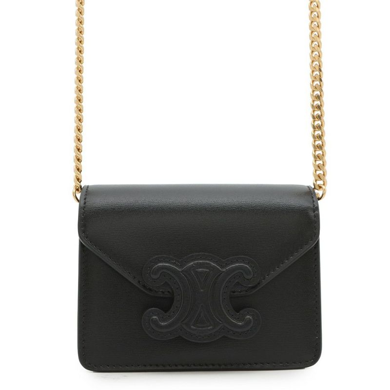 セリーヌ カードケース トリオンフ チェーン付きカードホルダー レザー 10J743DPV CELINE 黒 財布