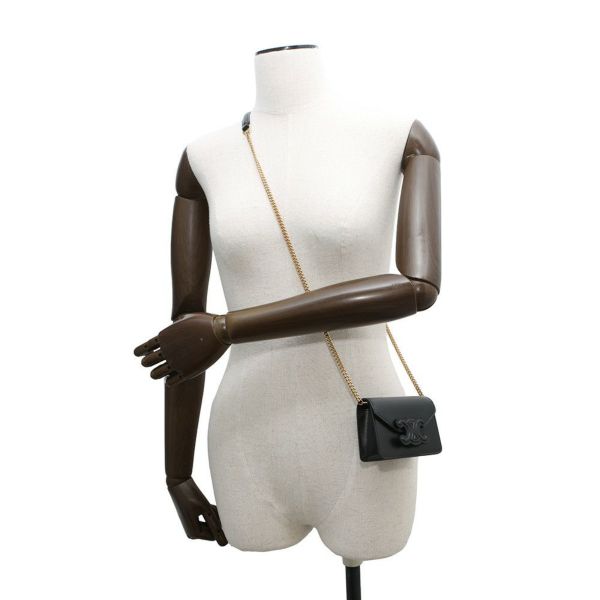 セリーヌ カードケース トリオンフ チェーン付きカードホルダー レザー 10J743DPV CELINE 黒 財布