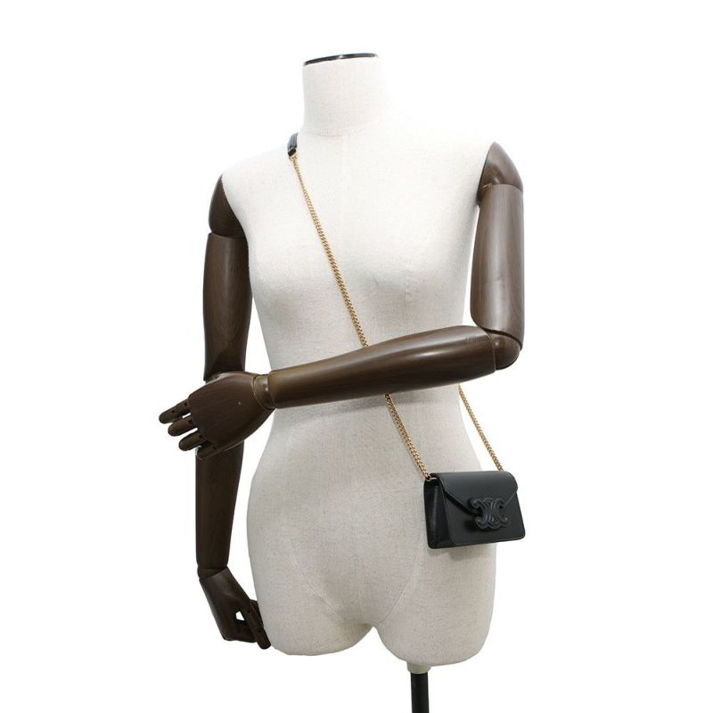 セリーヌ カードケース トリオンフ チェーン付きカードホルダー レザー 10J743DPV CELINE 黒 財布