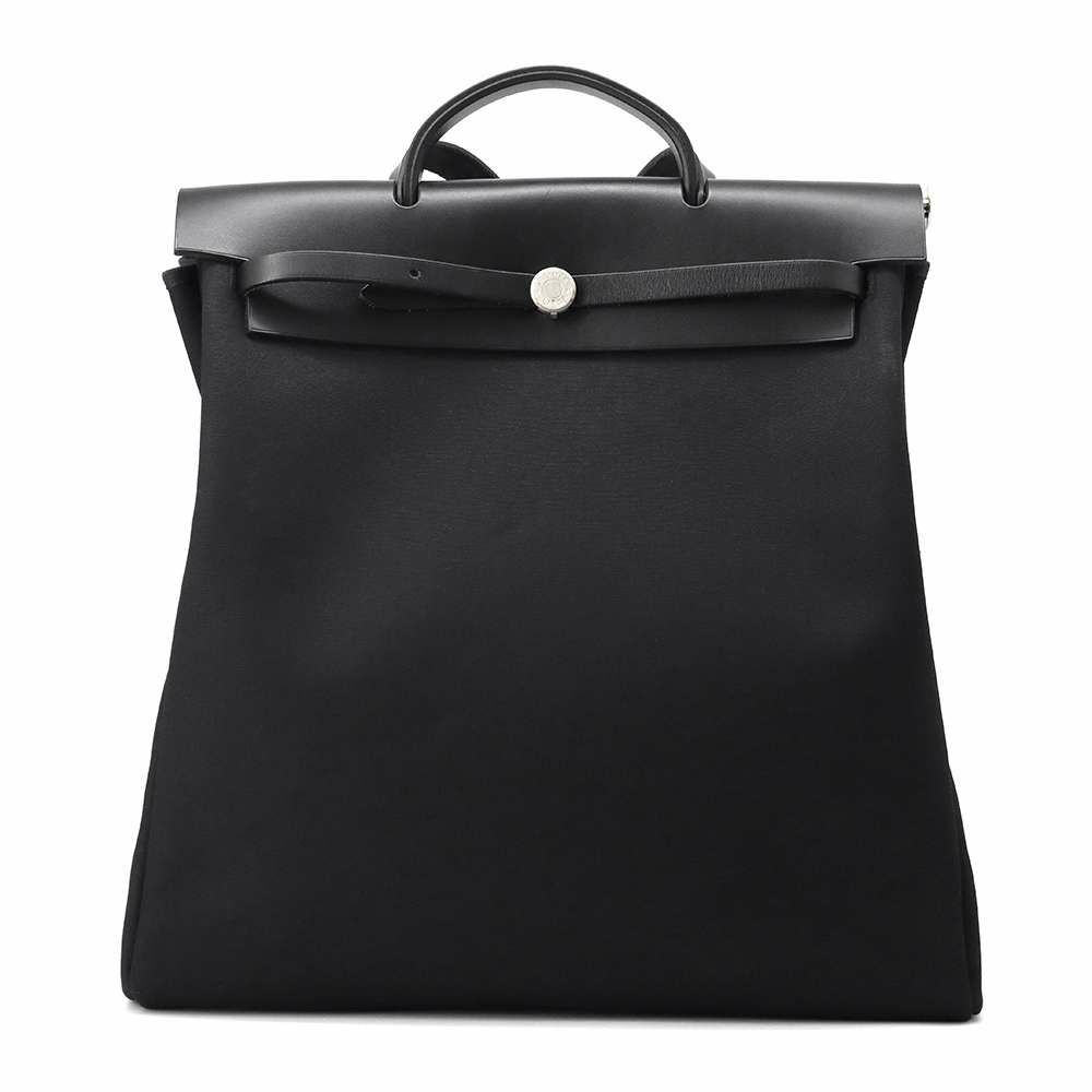 エルメス ショルダーバッグ エールバッグMM ブラック/シルバー金具 トワルオフィシェ/レザー □E刻印 2way 黒