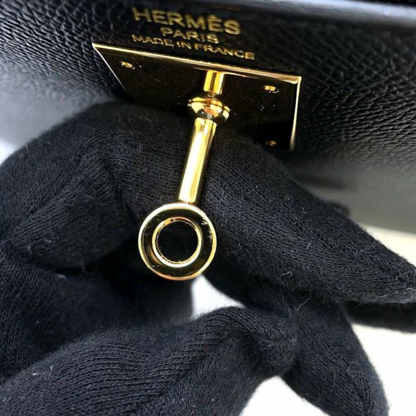 エルメス ハンドバッグ ケリー28 外縫い ブラック/ゴールド金具 ヴォーマダム B刻印 HERMES 2way 黒