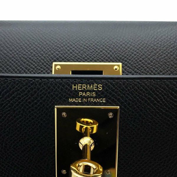 エルメス ハンドバッグ ケリー28 外縫い ブラック/ゴールド金具 ヴォーマダム B刻印 HERMES 2way 黒