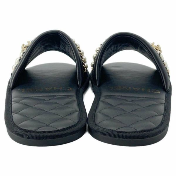 シャネル サンダル パールチェーン フラット ココマーク レザー レディースサイズXS G36005 CHANEL 靴 黒