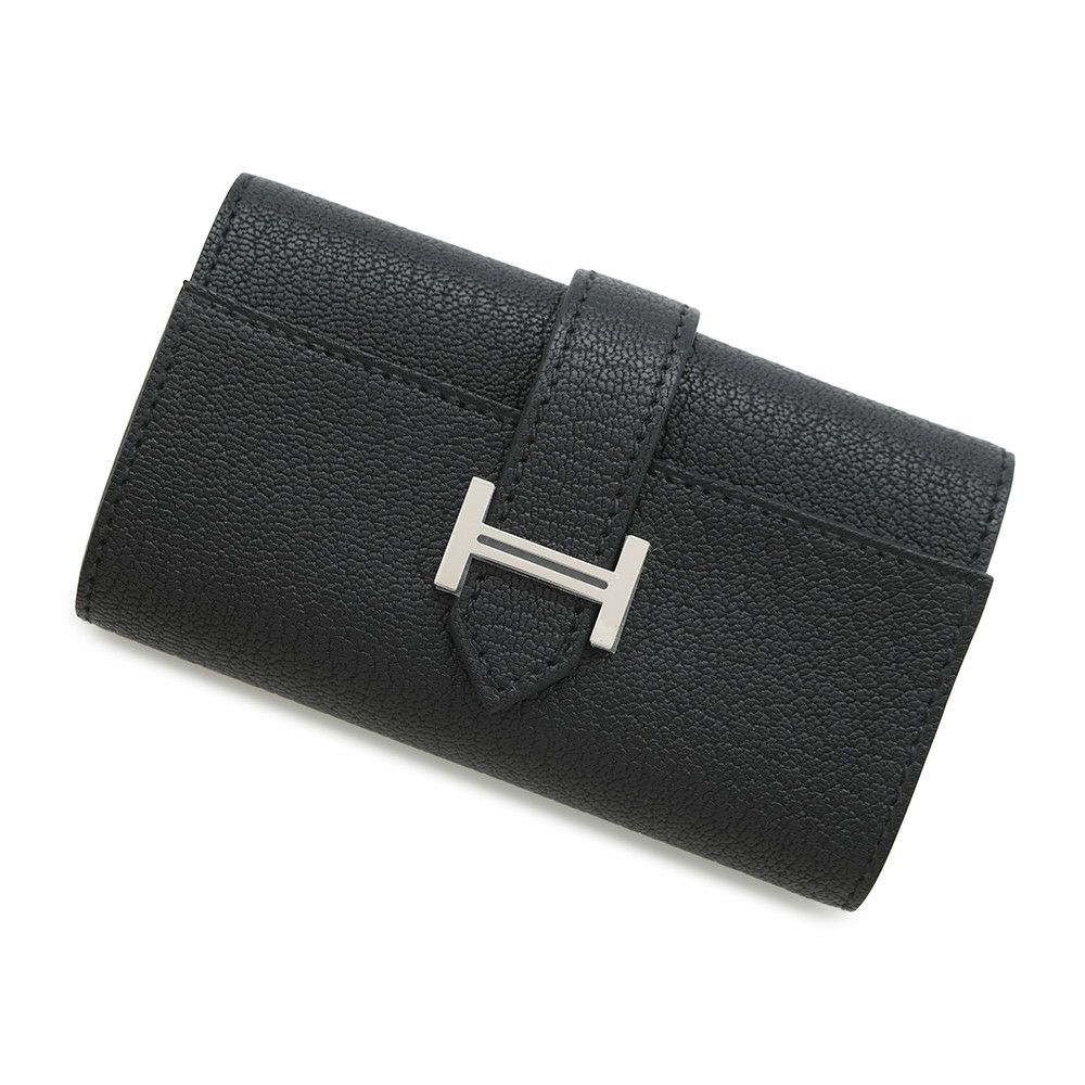 エルメス 4連キーケース ベアン ブラック/シルバー金具 シェブルミゾル K刻印 HERMES 黒