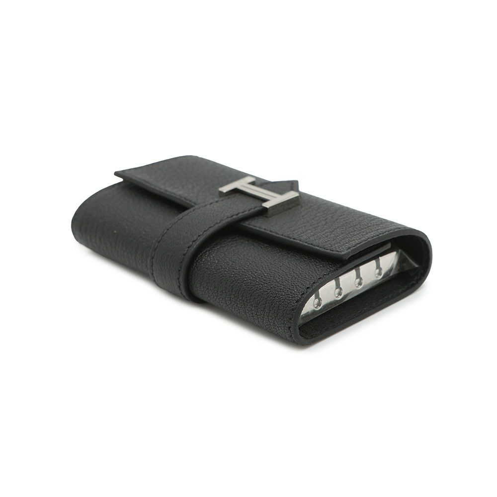 エルメス 4連キーケース ベアン ブラック/シルバー金具 シェブルミゾル K刻印 HERMES 黒