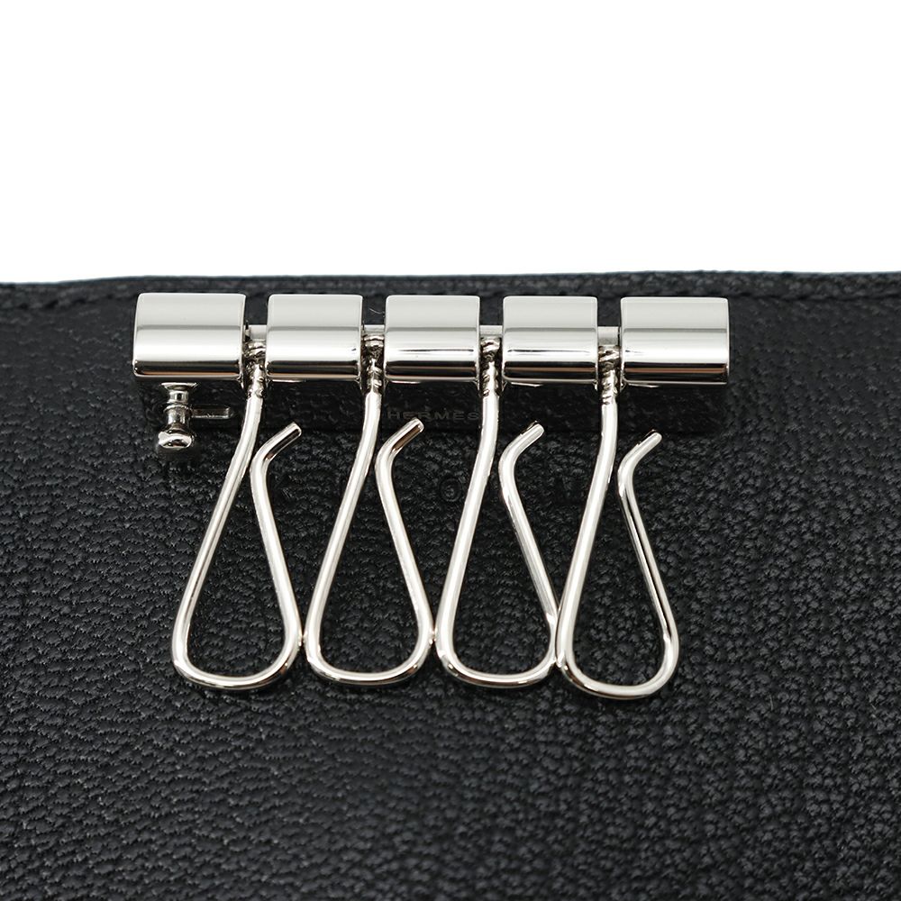 エルメス 4連キーケース ベアン ブラック/シルバー金具 シェブルミゾル K刻印 HERMES 黒