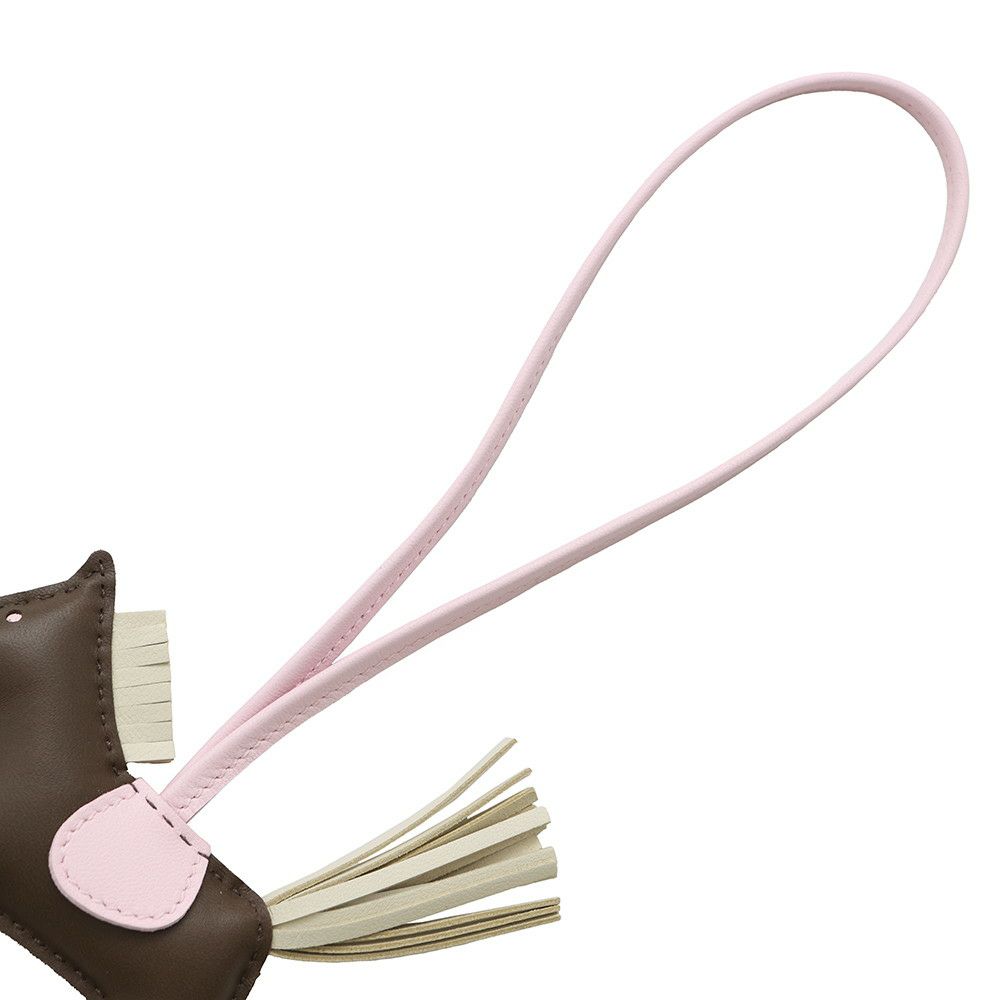 エルメス バッグチャーム ロデオ PM ショコラ/クレ/ローズダーリン ラムスキン W刻印